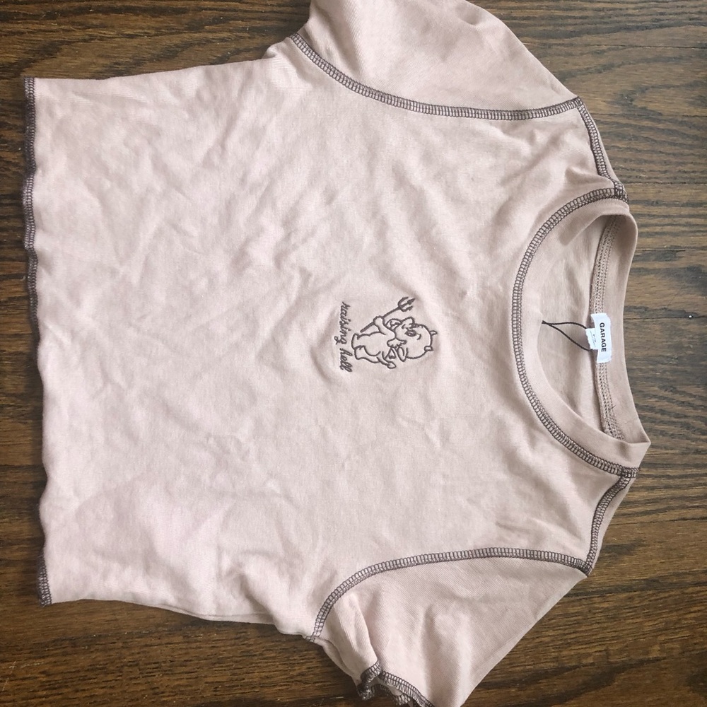 Brown embroidered garage crop top.